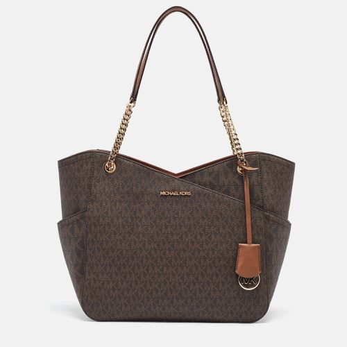 Dark Brown Signature Coated Canvas Large Jet Set Travel Tote - Michael Kors - Modalova