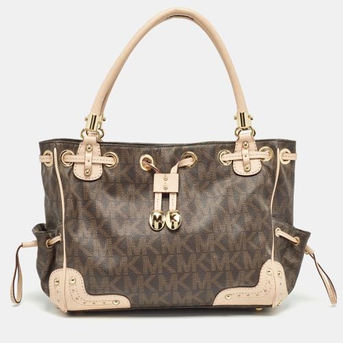 Michael Kors Brown/Beige Monogram Coated Canvas and Leather Drawstring Bag - Michael Kors - Modalova