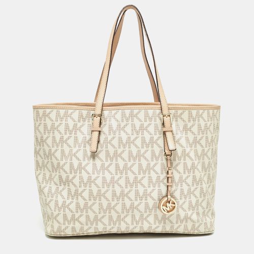 Michael Kors Beige/White Signature Coated Canvas and Leather Jet Set Tote - Michael Kors - Modalova