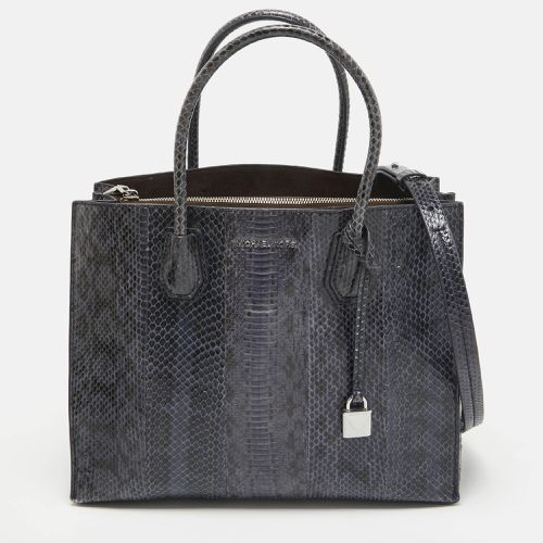 Michael Kors Navy Blue Watersnake Leather Large Mercer Tote - Michael Kors - Modalova