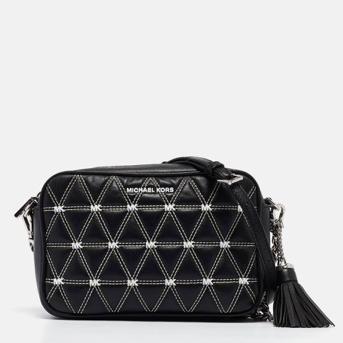 Michael Kors Black/White Quilted Leather Medium Ginny Crossbody Bag - Michael Kors - Modalova