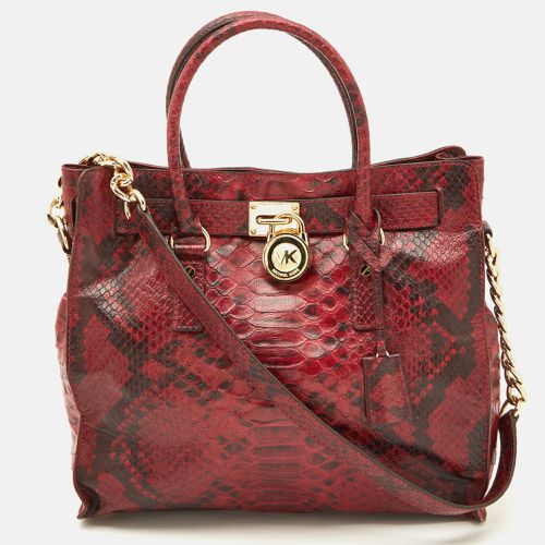 Michael Kors Red/Black Python Embossed Leather Large Hamilton North South Tote - Michael Kors - Modalova