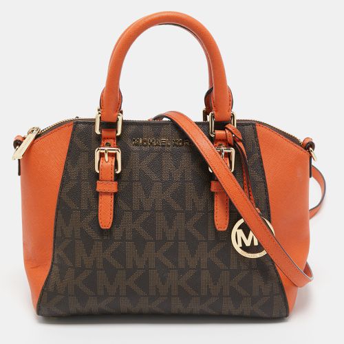 Michael Kors Orange/Brown Signature Coated Canvas and Leather Medium Ciara Satchel - Michael Kors - Modalova