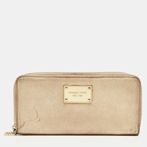 Michael Kors Gold Leather Jet Set Zip Around Continental Wallet - Michael Kors - Modalova