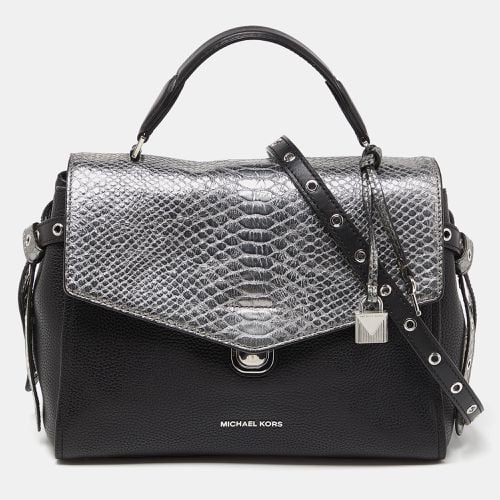 Michael Kors Black/Silver Leather and Snakeskin Embossed Leather Medium Bristol Top Handle Bag - Michael Kors - Modalova