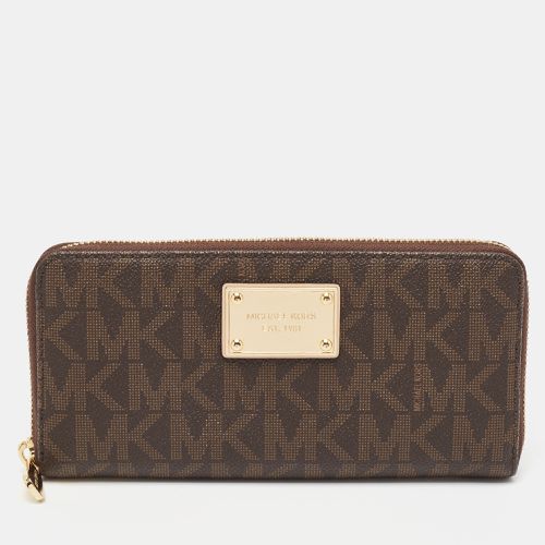 Michael Kors Brown Signature Coated Canvas Logo Zip Around Wallet - Michael Kors - Modalova