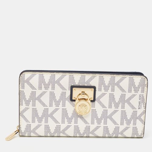 Michael Kors White/Blue Signature Coated Canvas Hamilton Zip Around Wallet - Michael Kors - Modalova