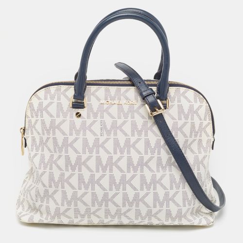 Michael Kors Navy Blue/White Signature Coated Canvas and Leather Large Cindy Dome Bag - Michael Kors - Modalova