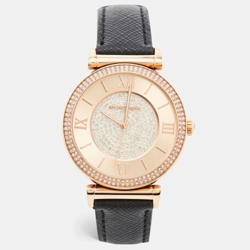 Michael Kors Champagne Crystal Pavéd Rose Gold Plated Stainless Steel Leather Catlin MK2376 Women's Wristwatch 38 mm - Michael Kors - Modalova