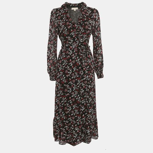 MICHAEL Michael Kors Black Floral Print Crepe Wrap Dress S - MICHAEL Michael Kors - Modalova