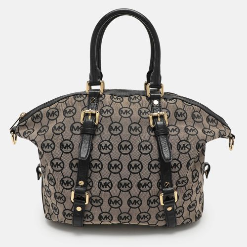 MICHAEL Michael Kors Beige/Black Monogram Canvas and Leather Bedford Satchel - MICHAEL Michael Kors - Modalova