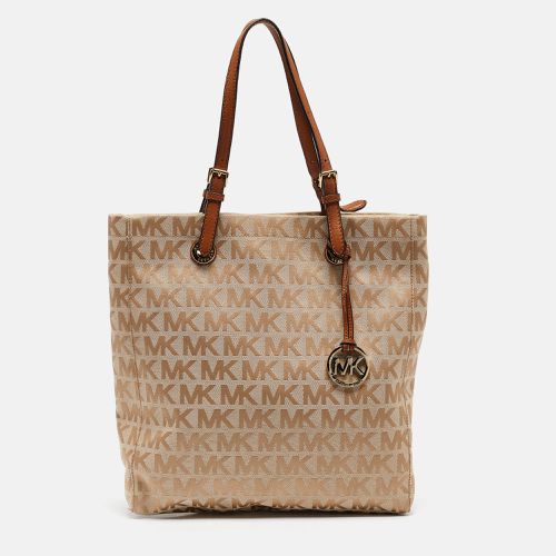 MICHAEL Michael Kors Beige Signature Canvas and Leather Jet Set Nort South Tote - MICHAEL Michael Kors - Modalova