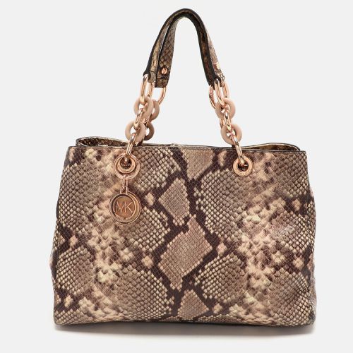 MICHAEL Michael Kors Beige/Brown Python Embossed Leather Cynthia Satchel - MICHAEL Michael Kors - Modalova