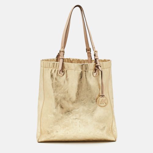 MICHAEL Michael Kors Gold Signature Mirrored Patent Leather North South Tote - MICHAEL Michael Kors - Modalova