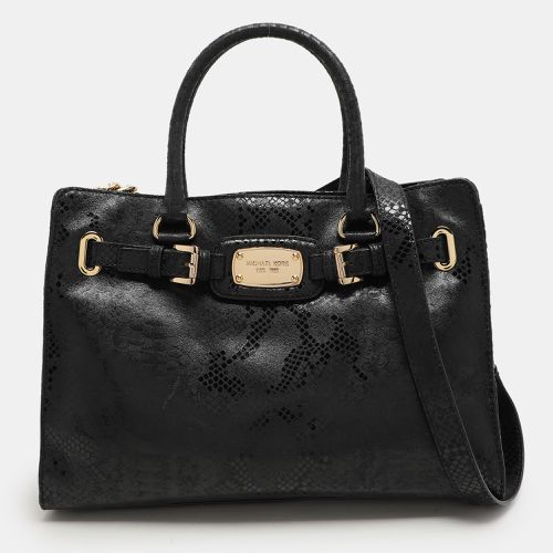 MICHAEL Michael Kors Black Python Print Leather Large East West Hamilton Tote - MICHAEL Michael Kors - Modalova