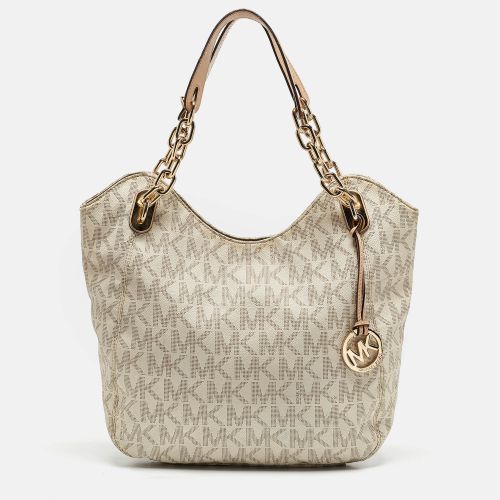 Off /Beige Signature Coated Canvas and Leather Lillie Chain Hobo - MICHAEL Michael Kors - Modalova