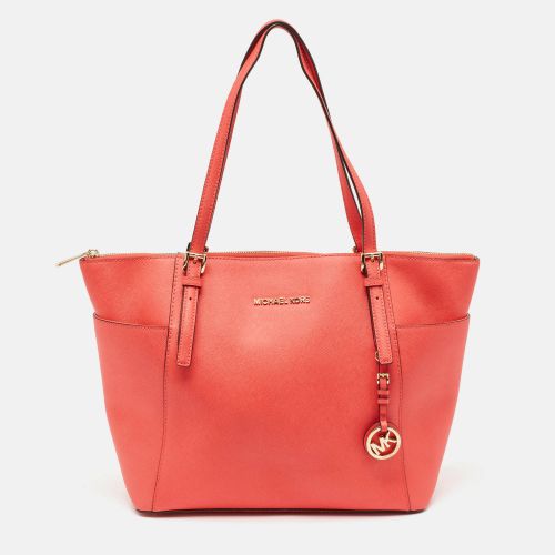 MICHAEL Michael Kors Red Saffiano Leather Large Top Zip Jet Set Tote - MICHAEL Michael Kors - Modalova