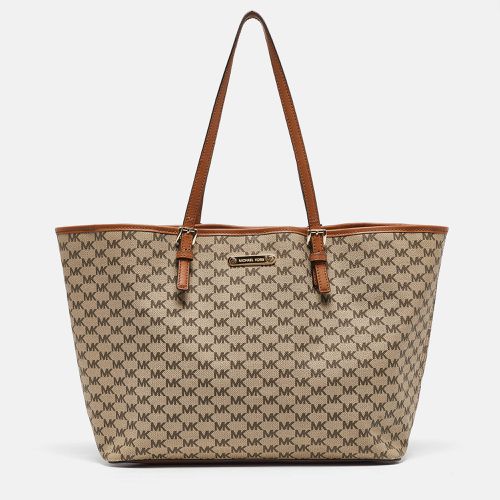 MICHAEL Michael Kors Brown/Beige Signature Coated Canvas and Leather Emery Tote - MICHAEL Michael Kors - Modalova