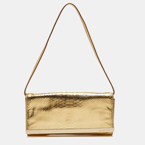 MICHAEL Michael Kors Gold Python Effect Leather Lana Clutch Bag - MICHAEL Michael Kors - Modalova