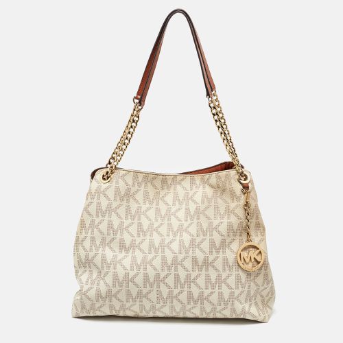 MICHAEL Michael Kors White Signature Coated Canvas Jet Set Shoulder Bag - MICHAEL Michael Kors - Modalova