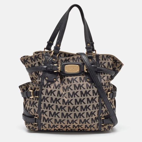 MICHAEL Michael Kors Black/Beige Signature Canvas and Leather Gansevoort Tote - MICHAEL Michael Kors - Modalova