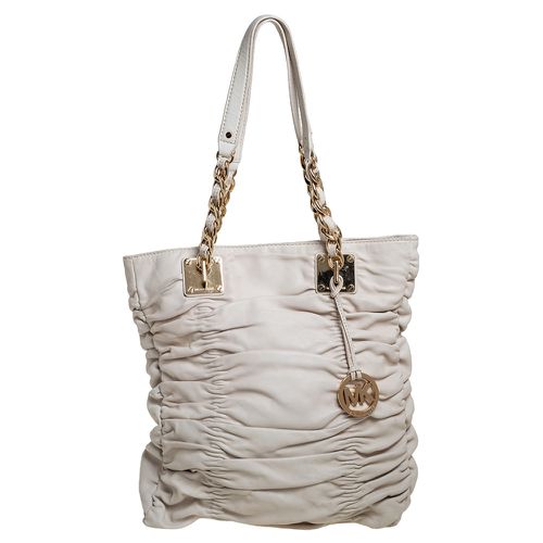 MICHAEL Michael Kors White Pleated Leather Chain Tote - MICHAEL Michael Kors - Modalova