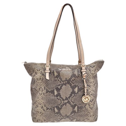 MICHAEL Michael Kors Khaki/Black Python Effect Leather Tote - MICHAEL Michael Kors - Modalova