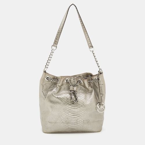 MICHAEL Michael Kors Metallic Silver Python Embossed Leather Frankie Drawstring Bag - MICHAEL Michael Kors - Modalova