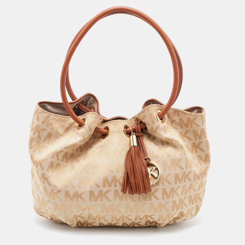 MICHAEL Michael Kors Cream/Brown Signature Canvas Ring Handle Shoulder Bag - MICHAEL Michael Kors - Modalova