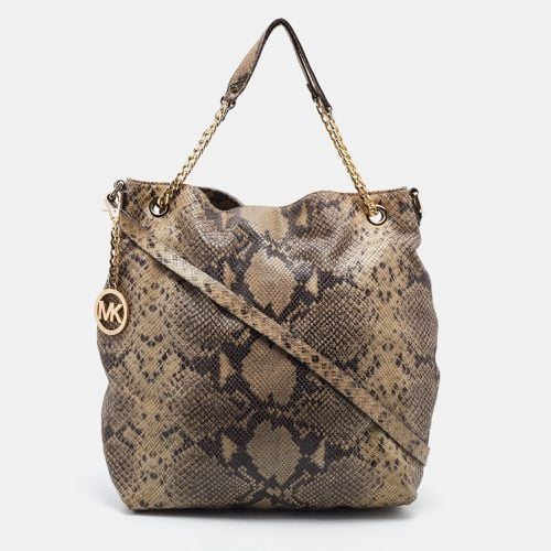 MICHAEL Michael Kors Beige Snakeskin Embossed Leather Cynthia Shoulder Bag - MICHAEL Michael Kors - Modalova