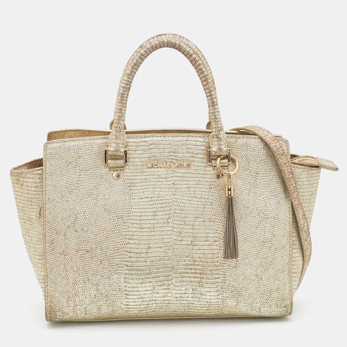 MICHAEL Michael Kors Gold Snakeskin Embossed Leather Large Selma Satchel - MICHAEL Michael Kors - Modalova