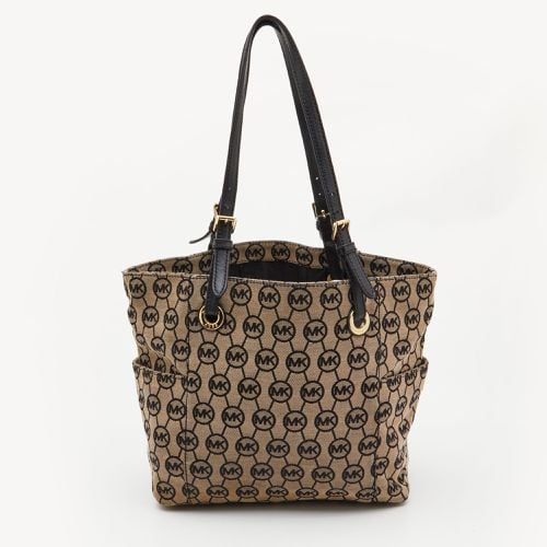 MICHAEL Michael Kors Beige/Black Signature Canvas and Leather Jet Set Tote - MICHAEL Michael Kors - Modalova