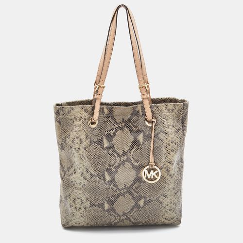 Michael Michael Kors Beige/Grey Python Effect Leather North South Tote - MICHAEL Michael Kors - Modalova