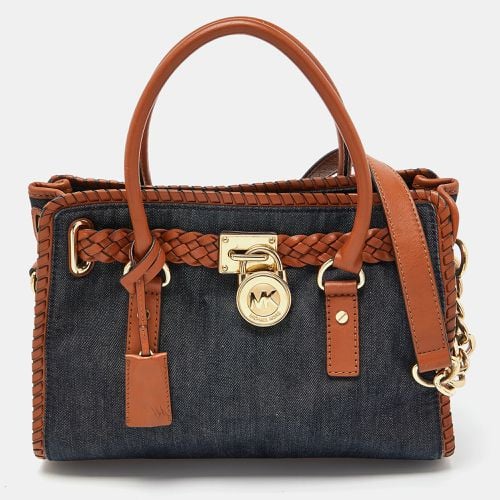 MICHAEL Michael Kors Blue/Tan Whipped Stitched Denim and Leather Hamilton Tote - MICHAEL Michael Kors - Modalova