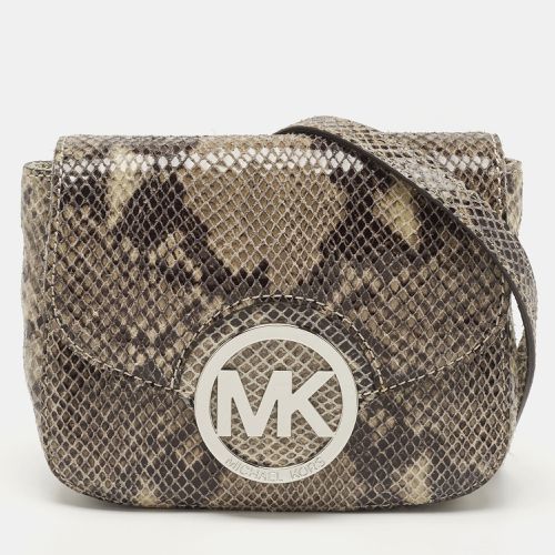 MICHAEL Michael Kors Black/Beige Python Embossed Leather Fulton Flap Crossbody Bag - MICHAEL Michael Kors - Modalova