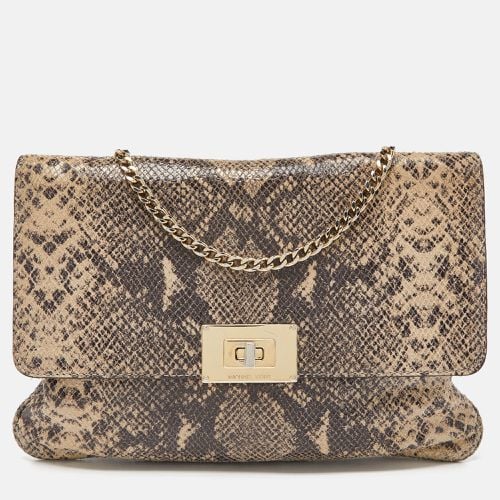 MICHAEL Michael Kors Beige Python Effect Leather Oversized Sloan Chain Clutch - MICHAEL Michael Kors - Modalova