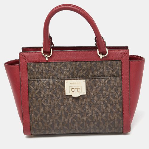 MICHAEL Michael Kors Brown/Red Signature Coated Canvas and Leather Tina Satchel - MICHAEL Michael Kors - Modalova