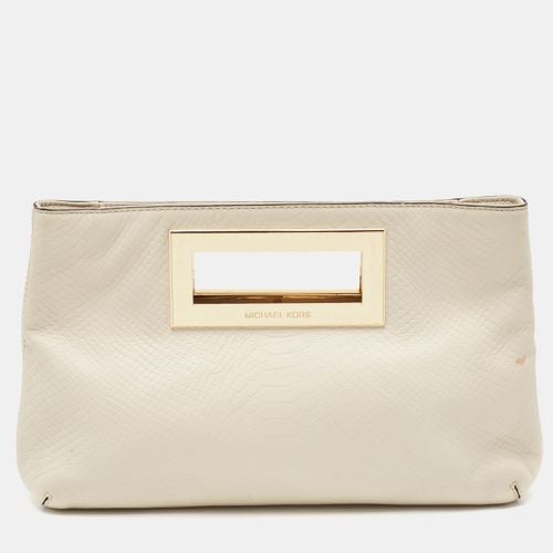 MICHAEL Michael Kors Off-White Snakeskin Embossed Leather Top Handle Frame Clutch - MICHAEL Michael Kors - Modalova