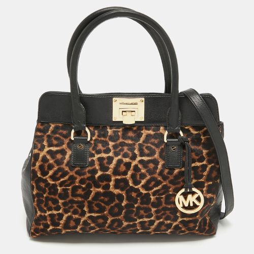 MICHAEL Michael Kors Black/Brown Leopard Print Calfhair and Leather Astrid Tote - MICHAEL Michael Kors - Modalova