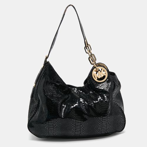 MICHAEL Michael Kors Black Snakeskin Embossed Leather Fulton Slouchy Hobo - MICHAEL Michael Kors - Modalova