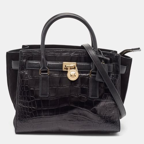 MICHAEL Michael Kors Black Croc Embossed Leather Hamilton Tote - MICHAEL Michael Kors - Modalova