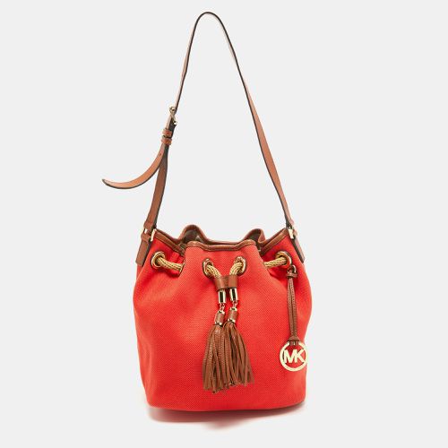 Michael Kors Orange/Brown Canvas and Leather Marina Drawstring Bag - MICHAEL Michael Kors - Modalova