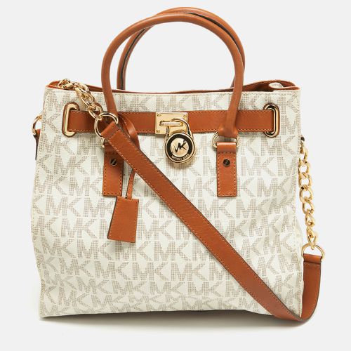 MICHAEL Michael Kors Brown/White Signature Coated Canvas Large Hamilton North South Tote - MICHAEL Michael Kors - Modalova