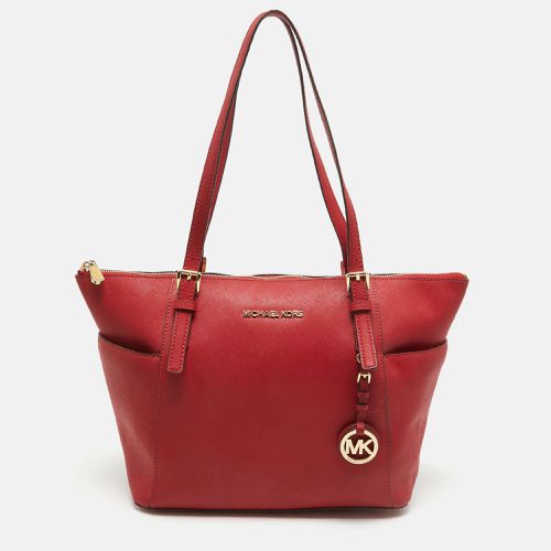 MICHAEL Michael Kors Red Saffiano Leather Jet Set Top Zip Tote - MICHAEL Michael Kors - Modalova