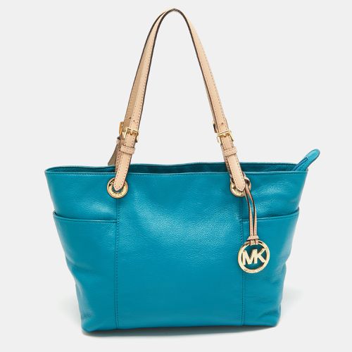 MICHAEL Michael Kors Teal Blue/Beige Leather Jet Set Tote - MICHAEL Michael Kors - Modalova