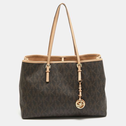 MICHAEL Michael Kors Dark Brown Signature Coated Canvas Large Jet Set Travel Tote - MICHAEL Michael Kors - Modalova