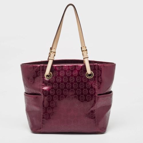 MICHAEL Michael Kors Burgundy Signature Patent and Leather Middle Zip Tote - MICHAEL Michael Kors - Modalova