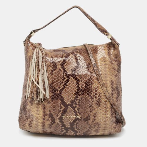 Michael Kors Brown/Black Python Embossed Patent Leather Tassel Hobo - MICHAEL Michael Kors - Modalova