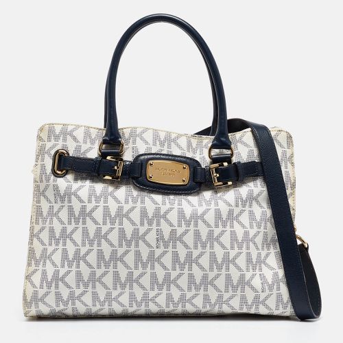 MICHAEL Michael Kors White/Blue Signature Coated Canvas East West Hamilton Tote - MICHAEL Michael Kors - Modalova