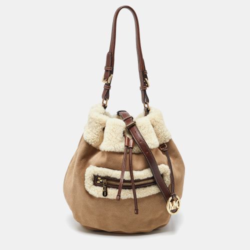 Brown Suede and Shearling Fur Bucket Bag - MICHAEL Michael Kors - Modalova